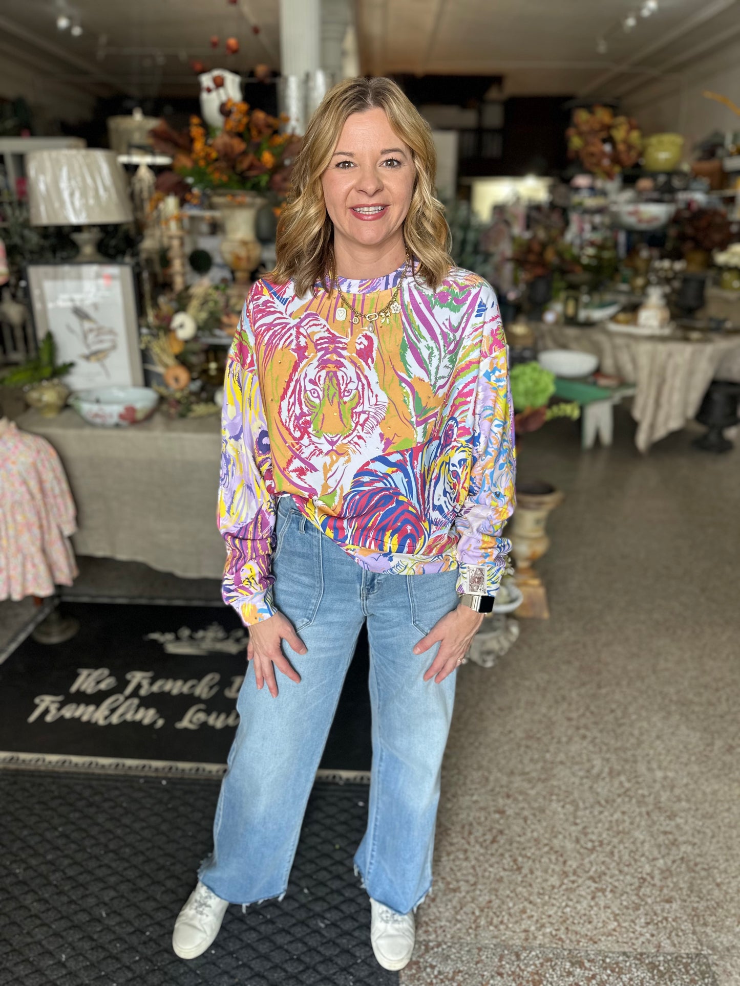 Queen of Sparkles Rainbow Multi Abstract Tiger Sweatshirt