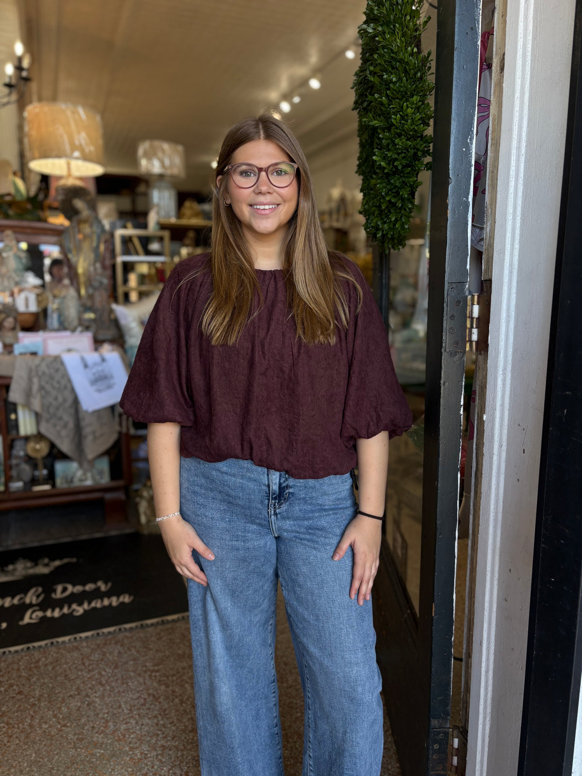 Burgundy Bubble Hem Top