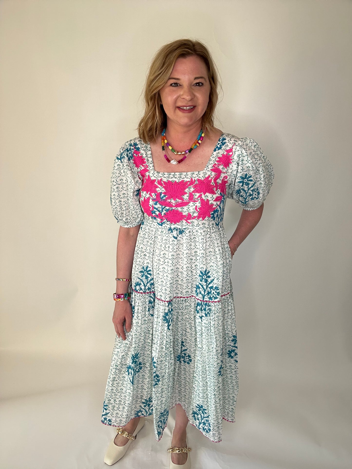 Sister Mary Blue and Pink Floral Midi Dress
