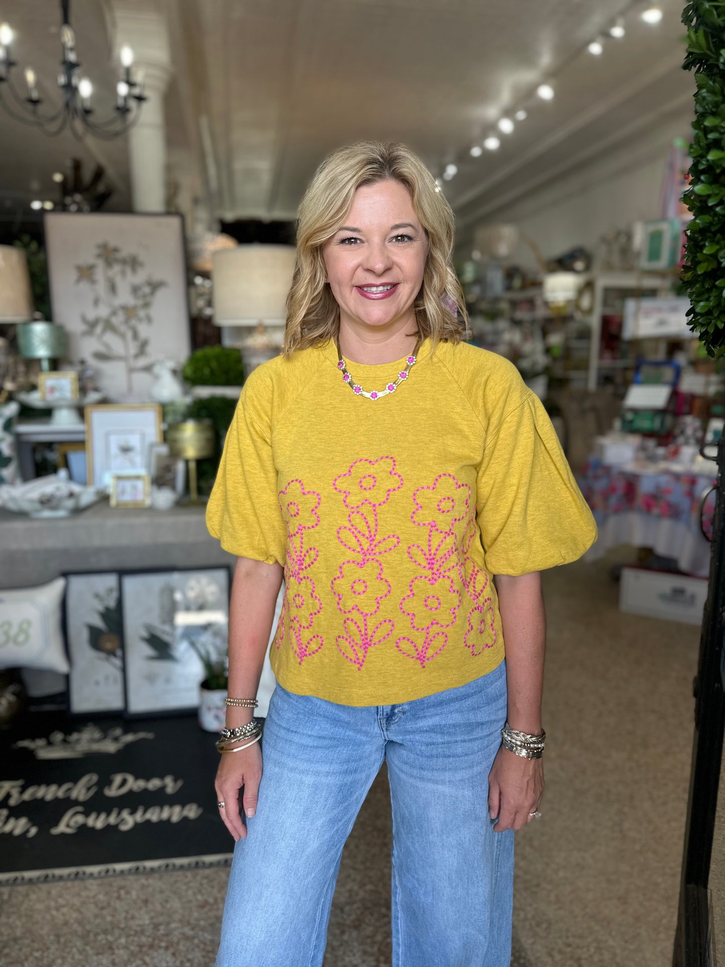 Ivy Jane French Terry Crewneck with Floral Embroidery