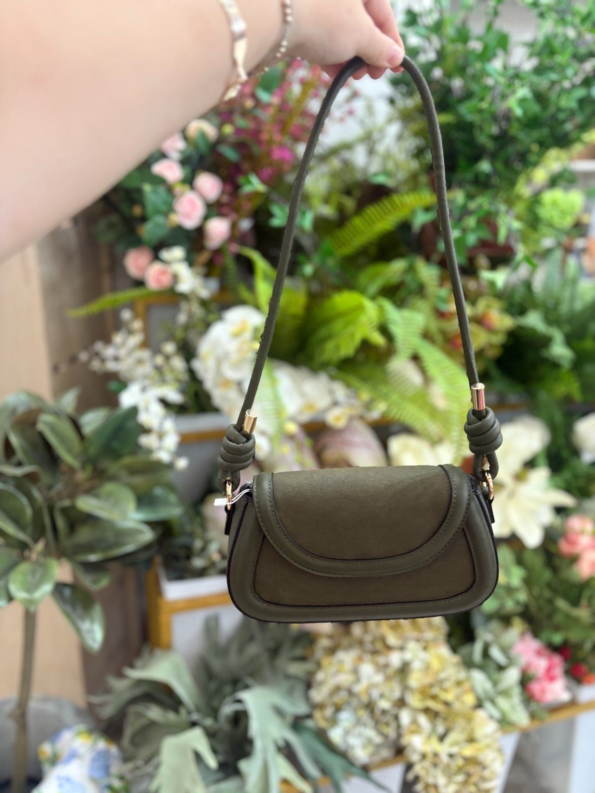 Marina Suede Crossbody Bag in Olive