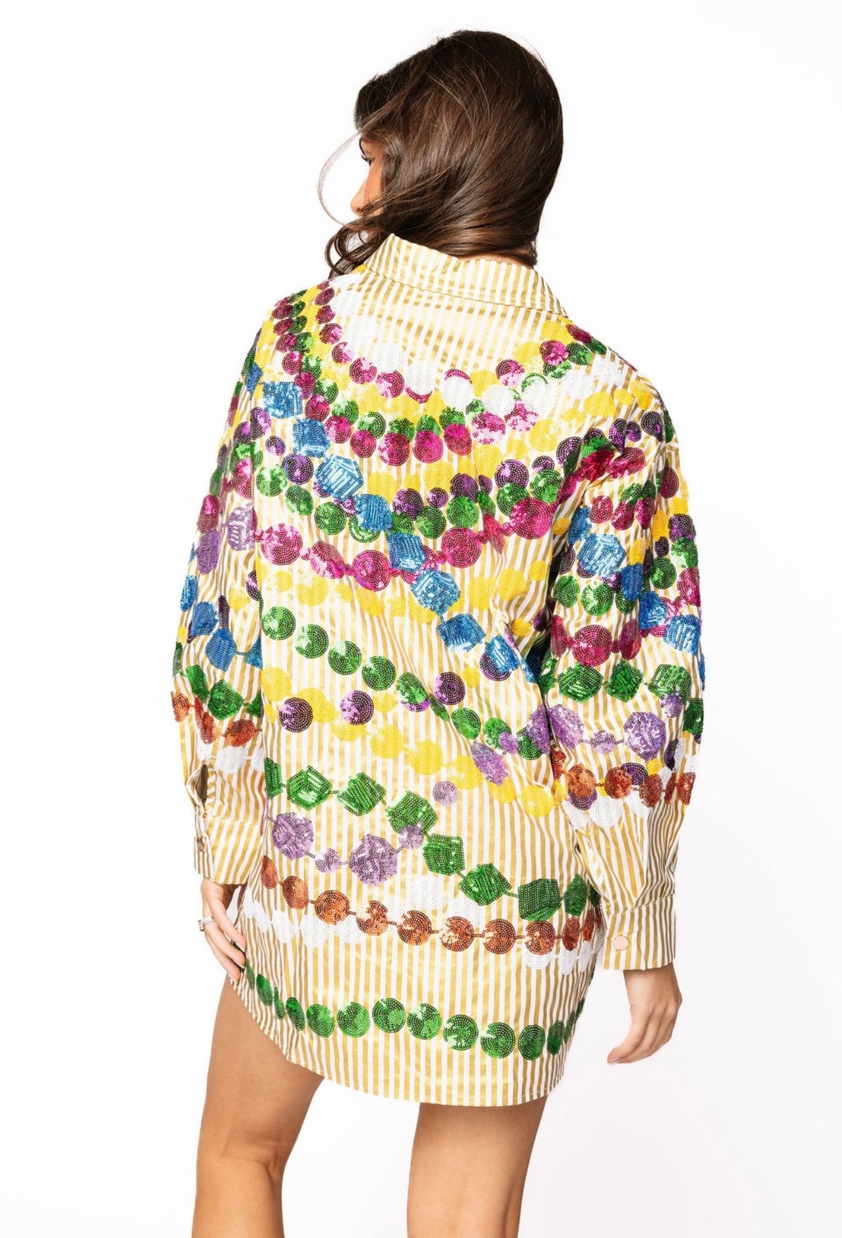 Queen of Sparkles Gold Stripe Mega Button Up Collar Cotton Dress