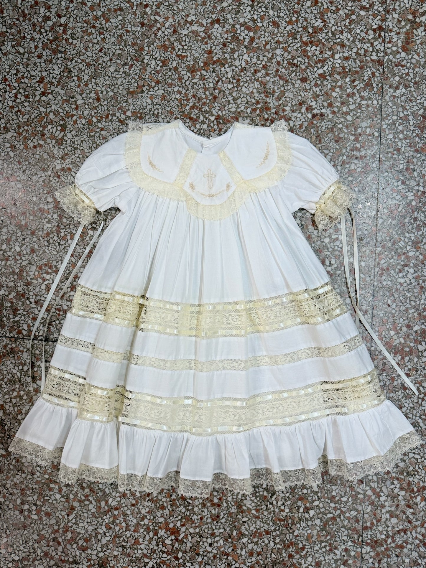 White Heirloom Dress with Embroidered Cross Detail