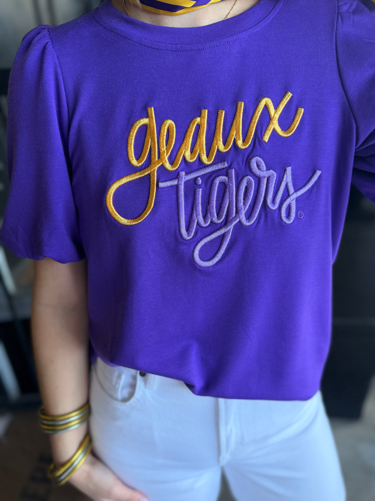 Geaux Tigers Puff Sleeve Top