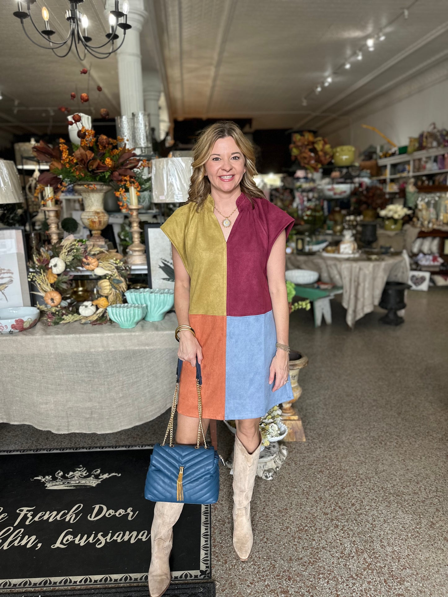 Color Block Fall Suede Dress
