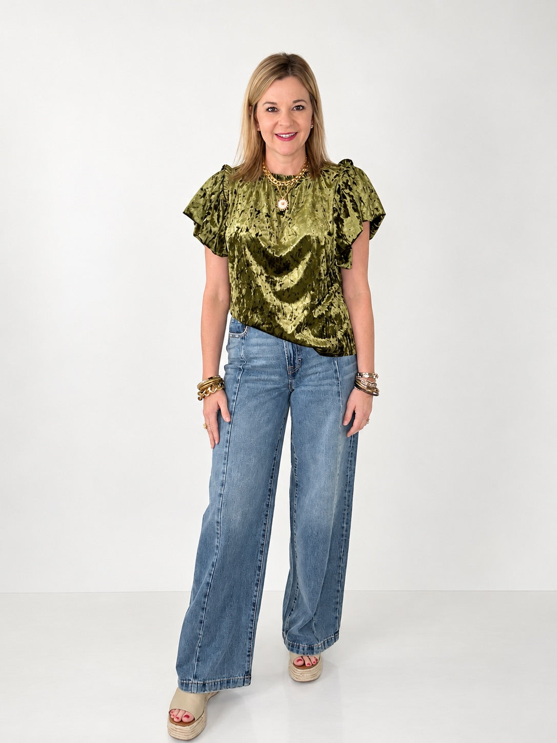 Ivy Jane Solid Velvet Flounce Top
