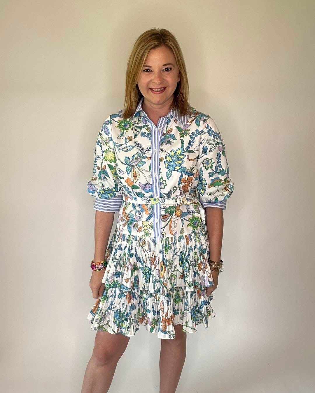 Blue and Green Paisley Tiered Mini Dress