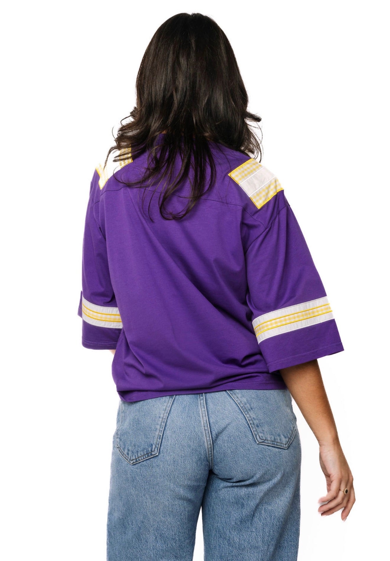 Queen of Sparkles Licensed LSU Oversized Gingham Jersey Tee