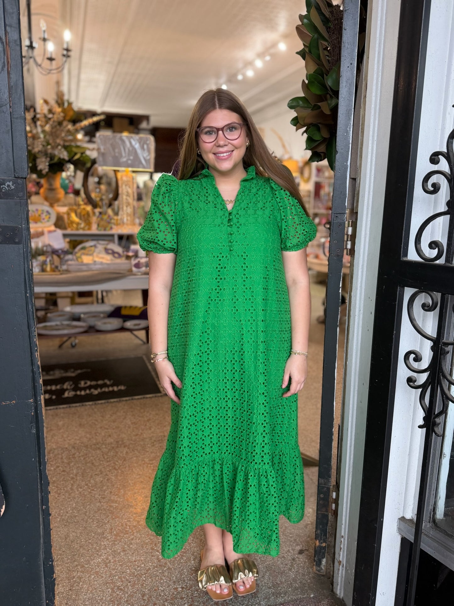 Kelly Green Eyelet Maxi Dress