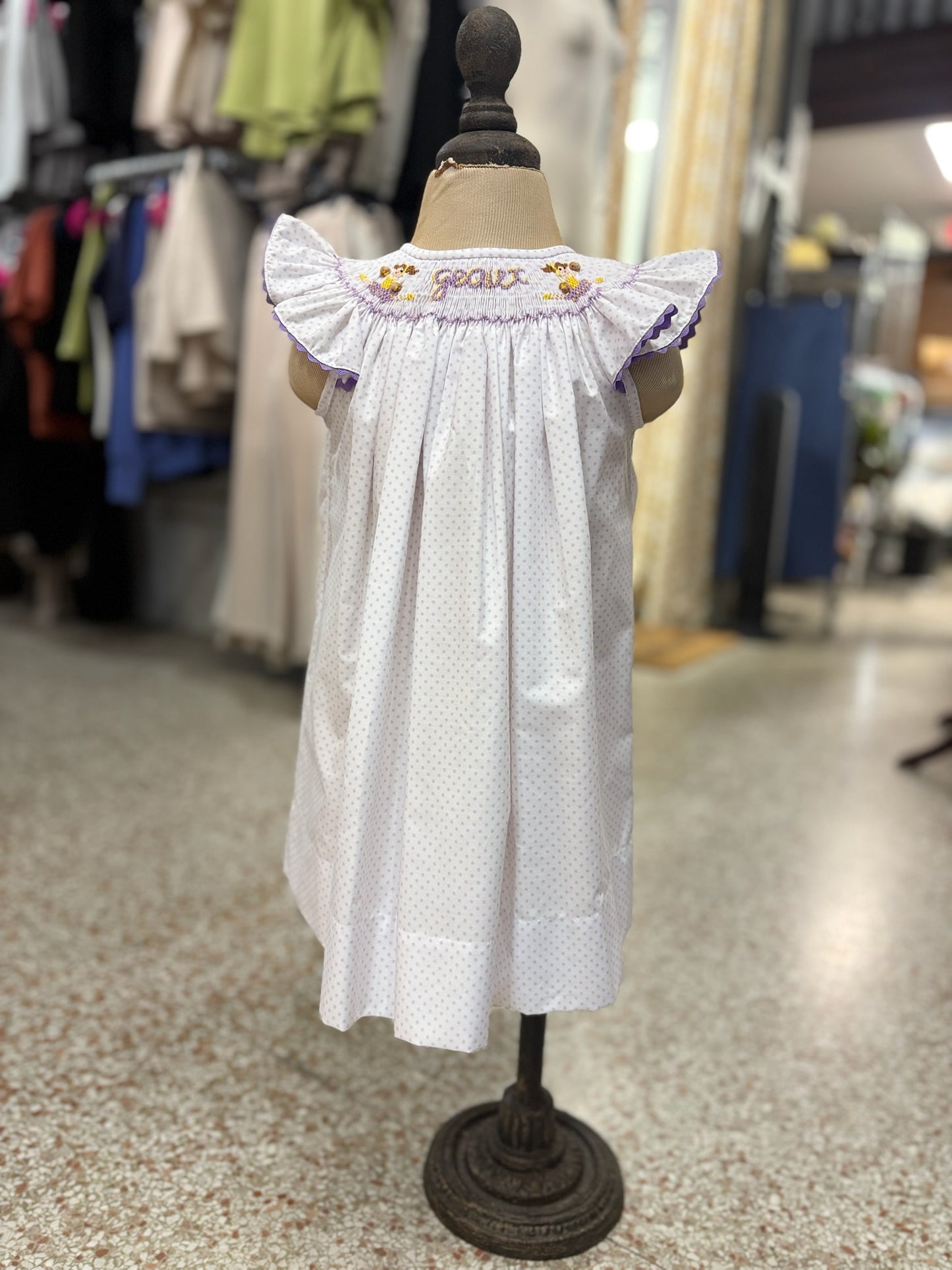 Girls Light Purple Polka Dot Geaux Smock Dress