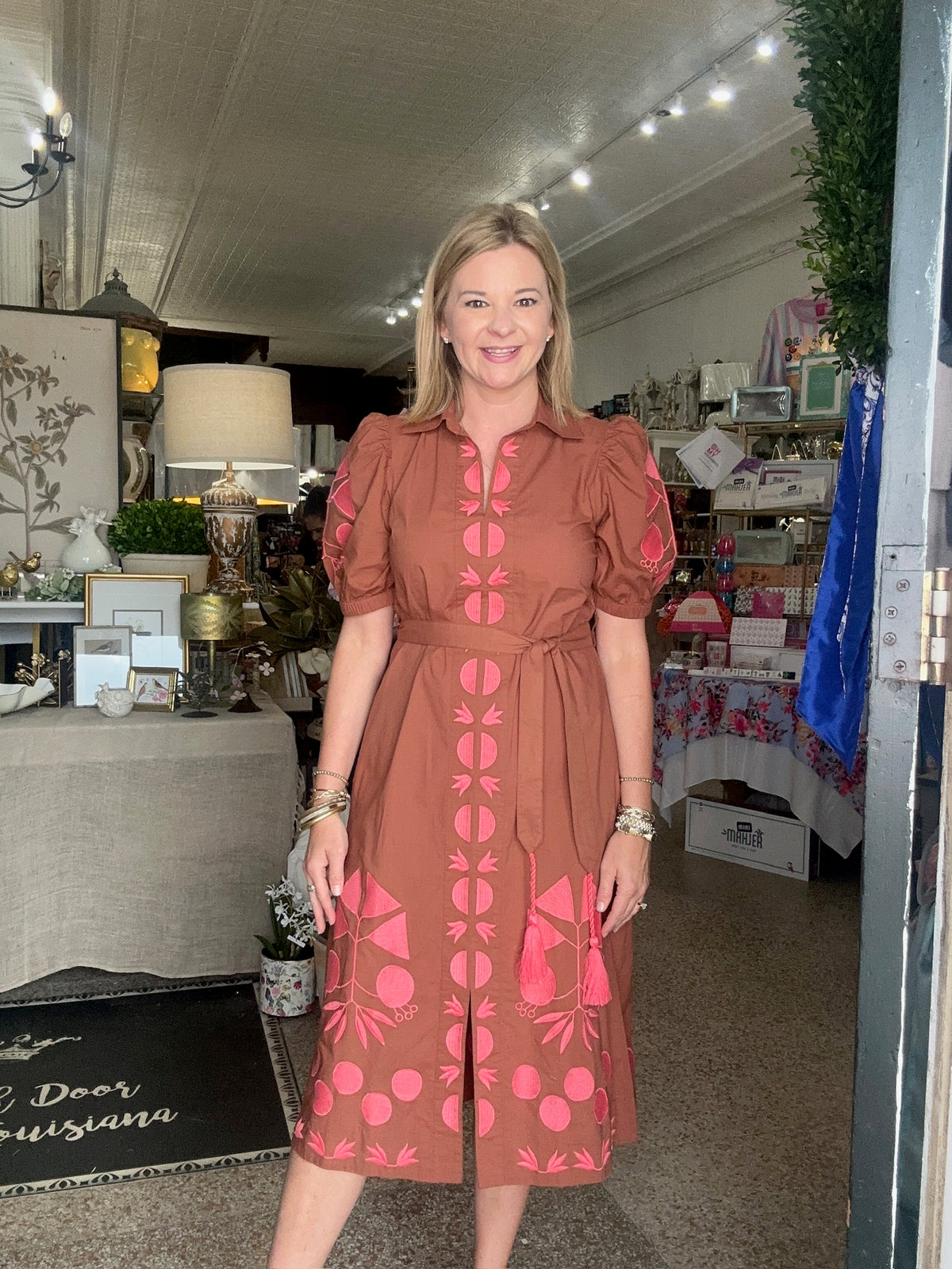 Uncle Frank Brown Placket Embroidered Dress