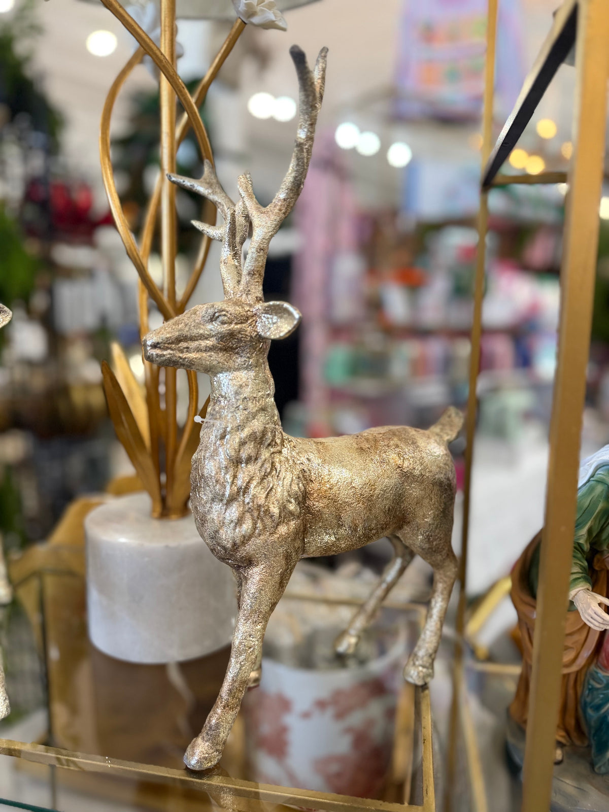 Gold Reindeer Statue