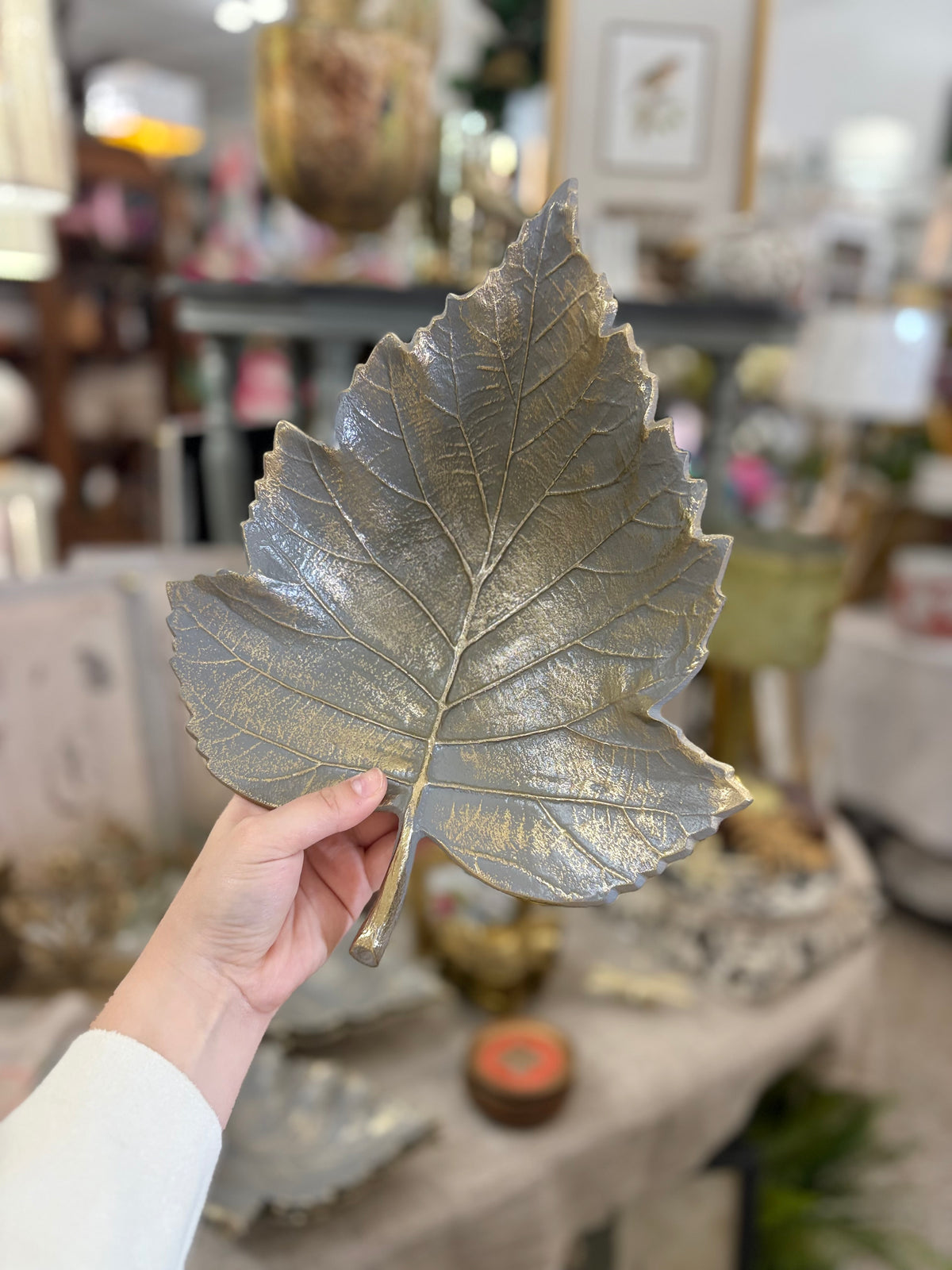 Large Gray and Gold Leaf Tray