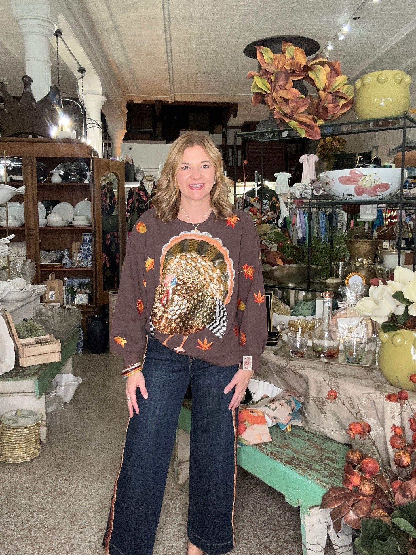 Queen of Sparkles Brown Turkey & Leaves Sweatshirt