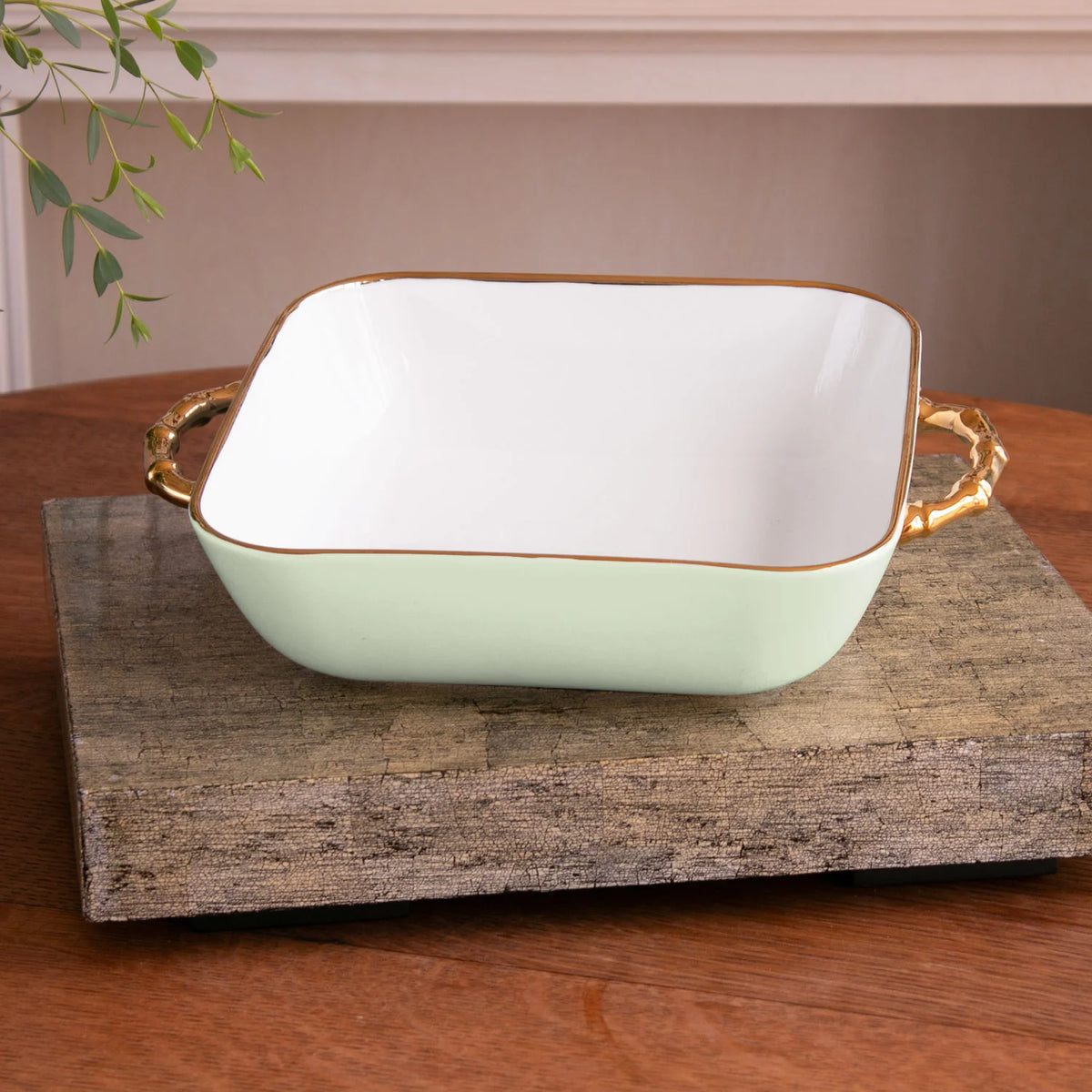Beatriz Ball CERAMIC Bambu Square Casserole Pistachio & White