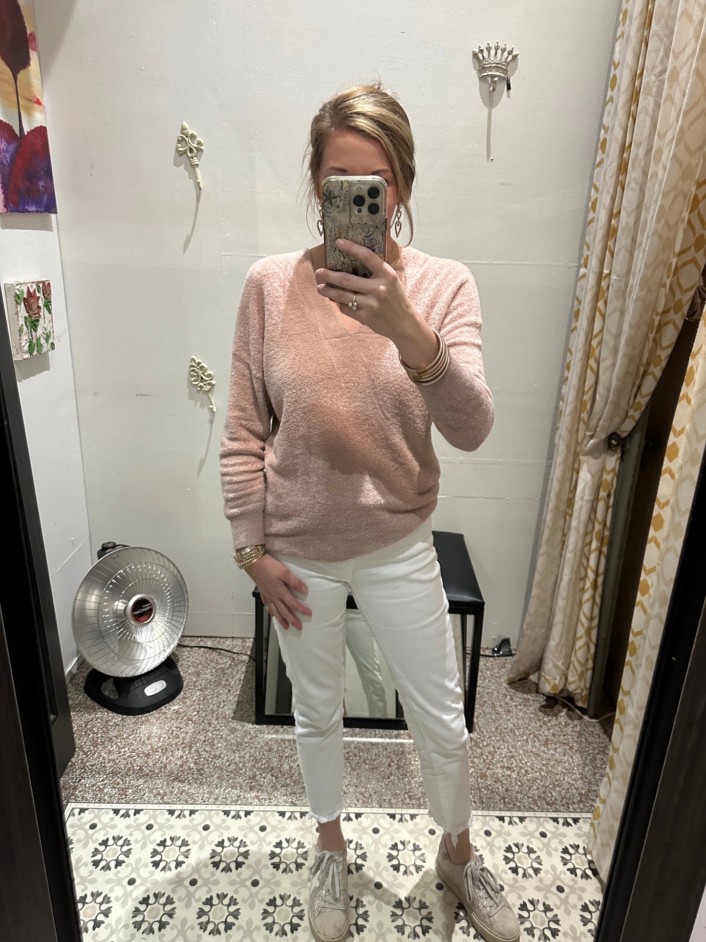 Barefoot Dreams V Neck Seamed Pullover Sweater
