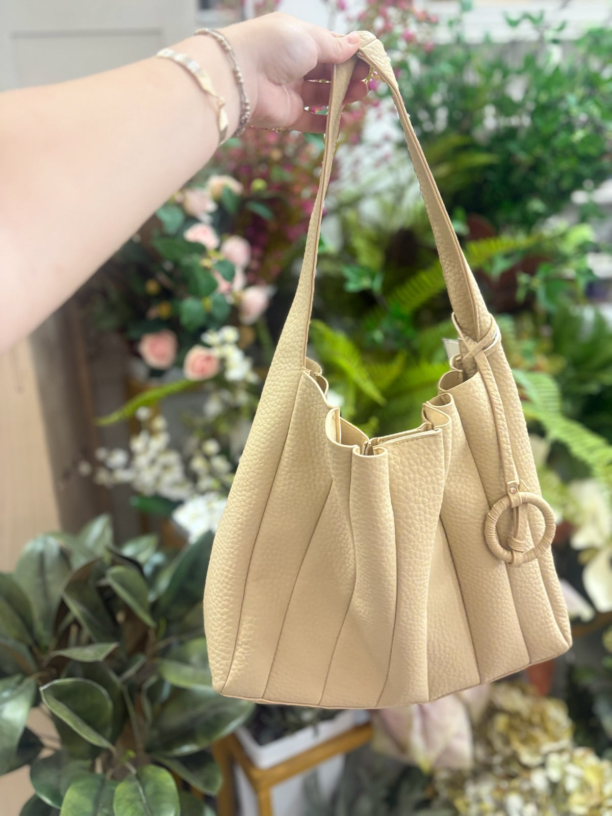 Josie Pleated Satchel in Parchment