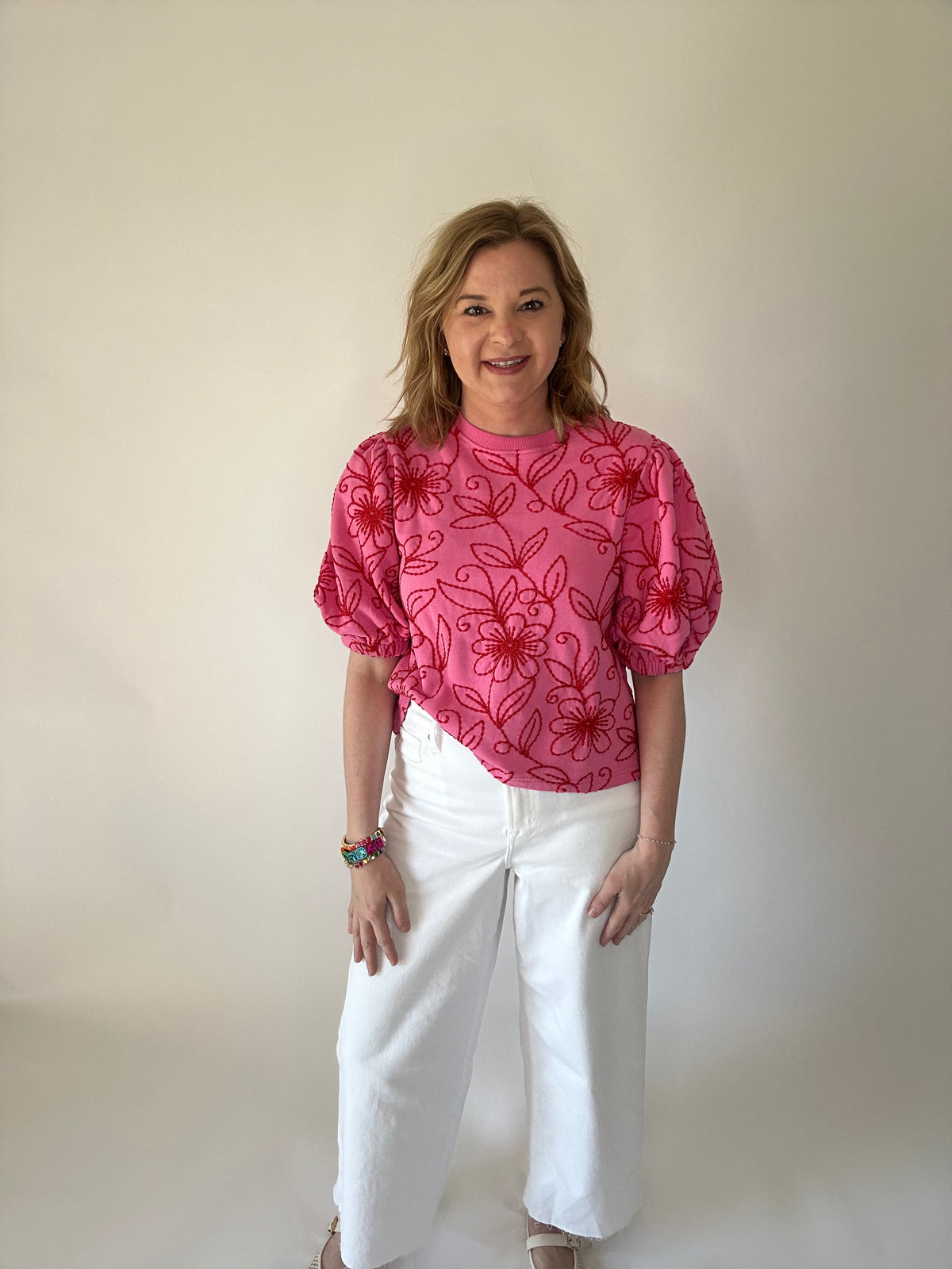 Ivy Jane Pink & Red Embroidery Top
