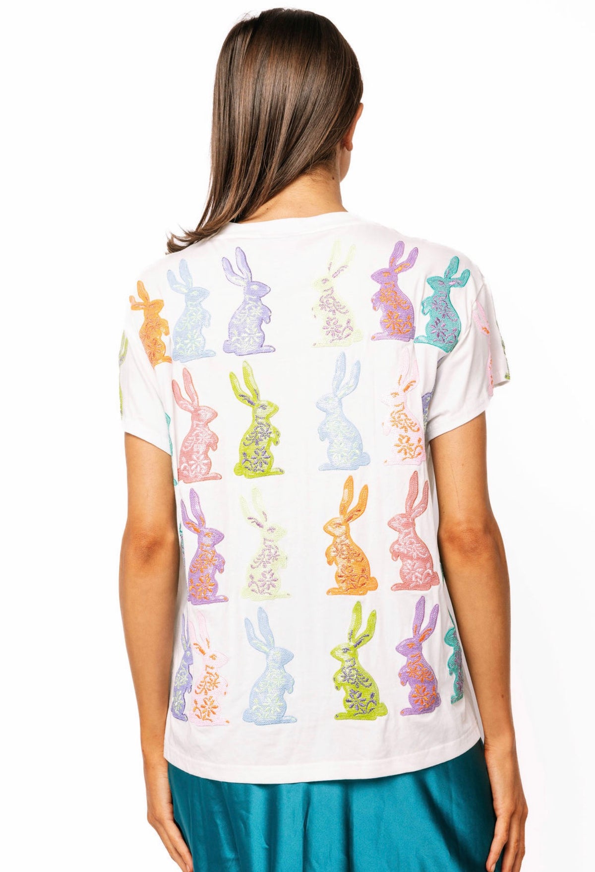 Queen of Sparkles White Multi Easter Bunny Tee