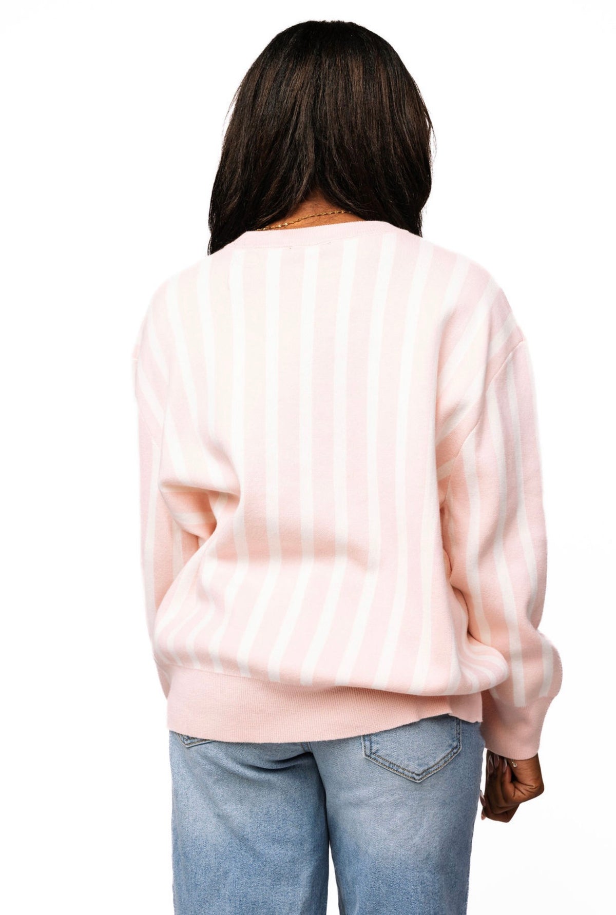 Queen of Sparkles Light Pink & White Stripe Espresso Martini Sweater