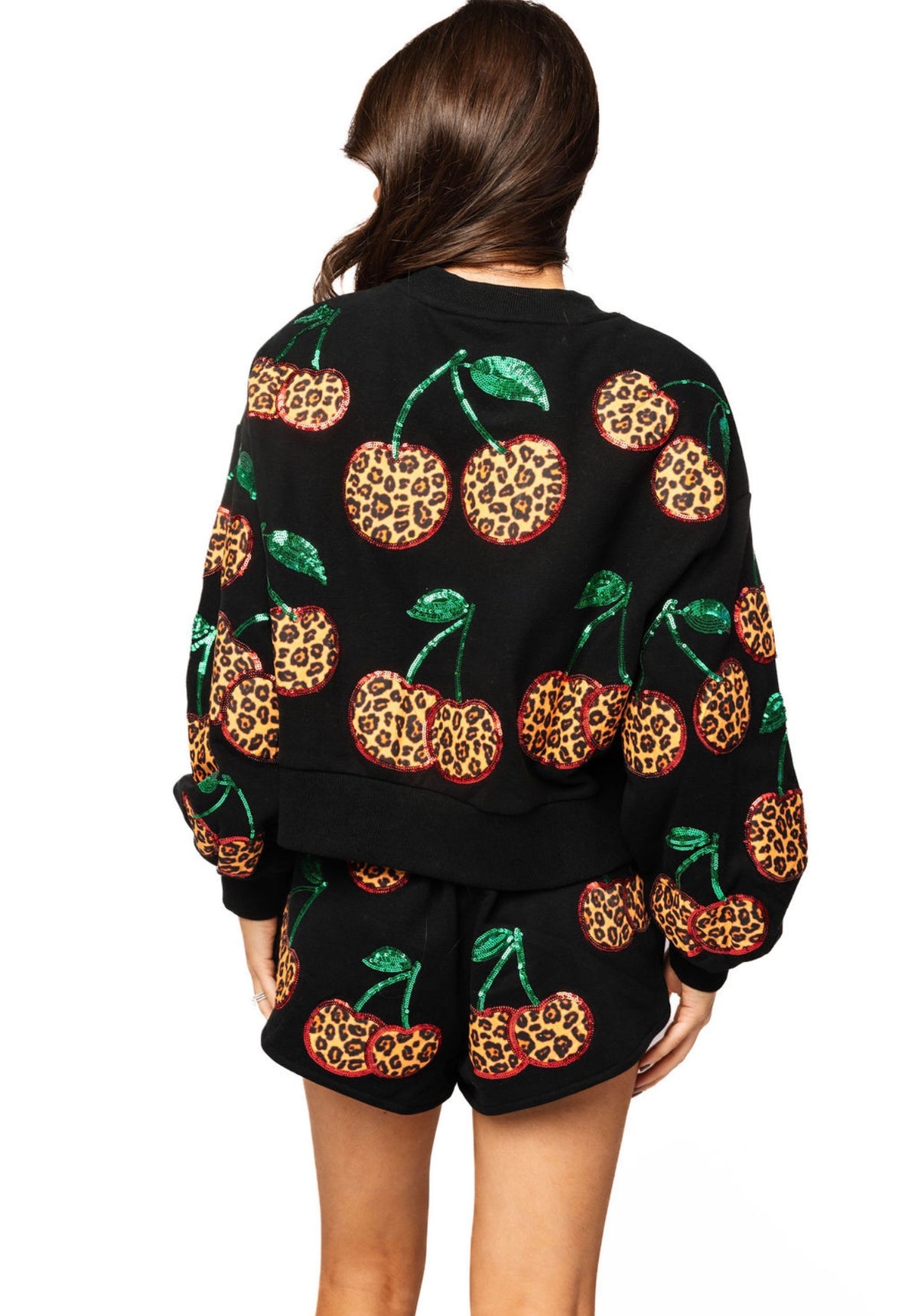 Queen of Sparkles Black Leopard Cherry Sweatshirt