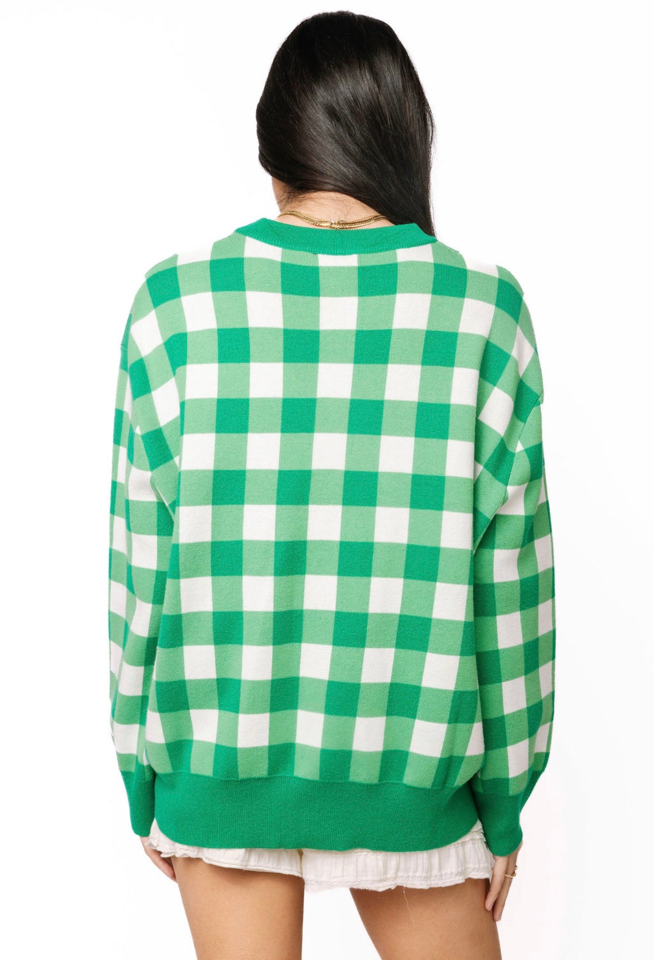 Queen of Sparkles Green & White Checkered Golf Cart Sweater