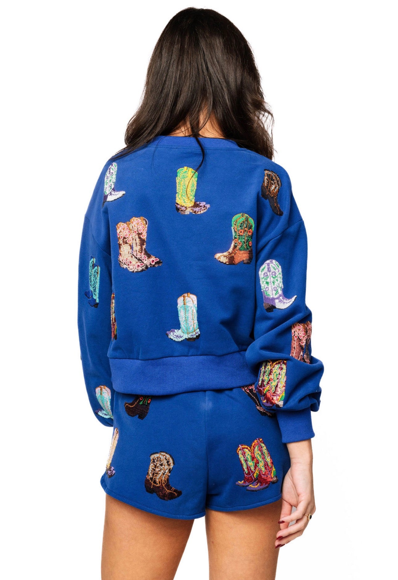 Queen of Sparkles Royal Blue Multi Cowboy Boot Sweatshirt