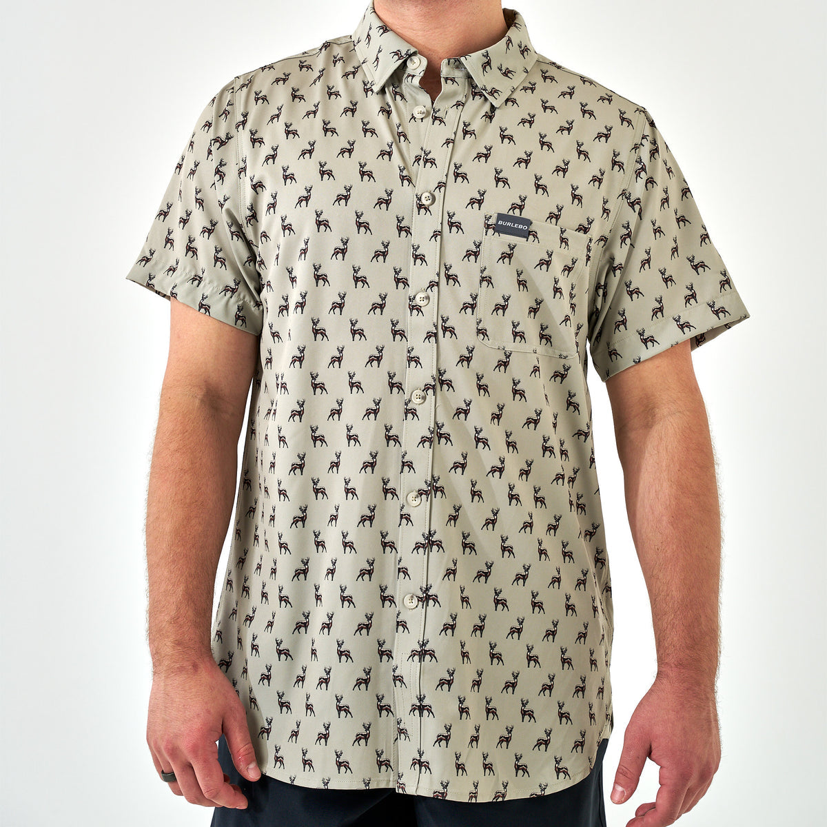 Burlebo Performance Button Up - Whitetail Deer - Green