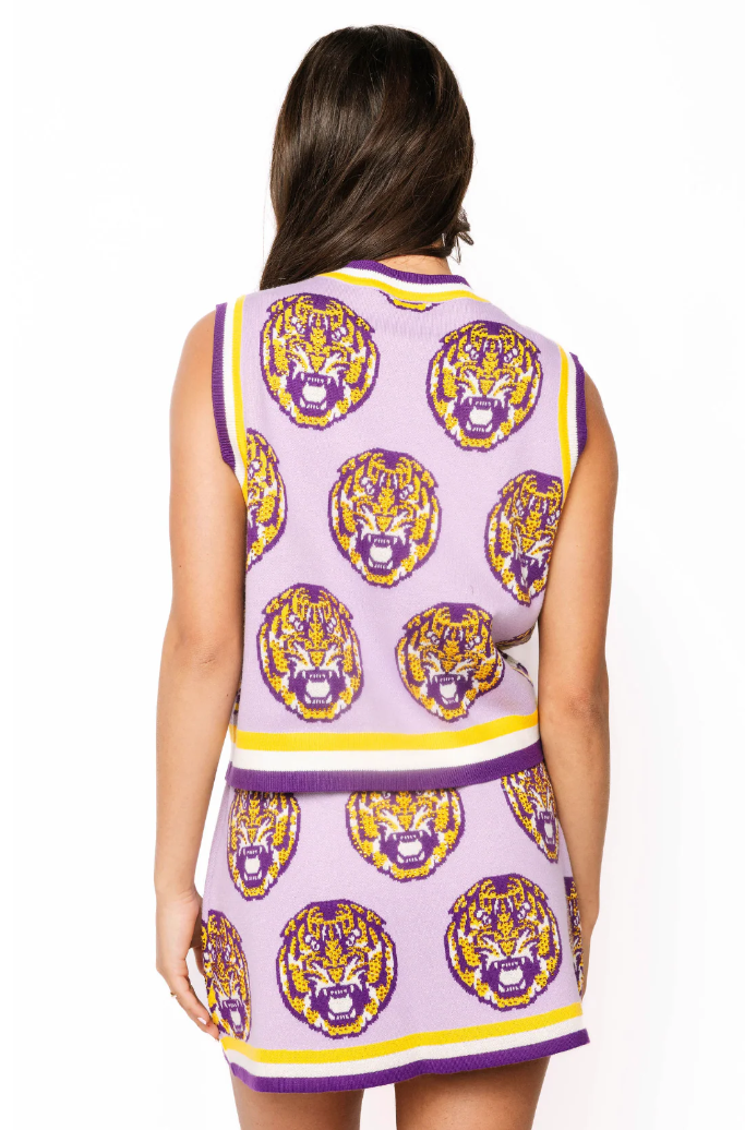 Queen of Sparkles Licensed LSU Knit in Rhinestone Button Up Vest