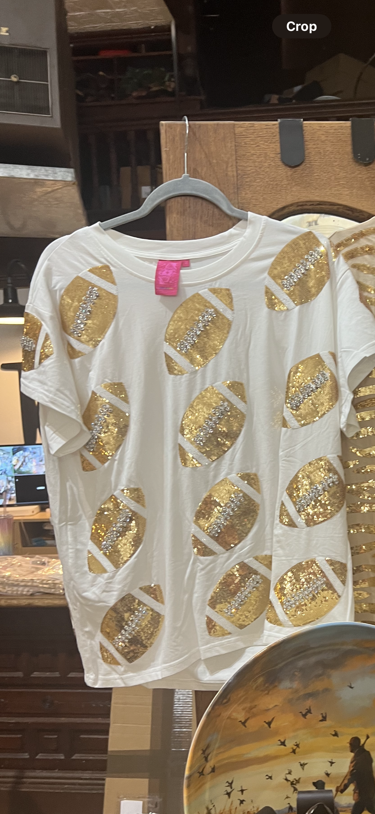 Queen of Sparkles White & Gold Rhinestone Football Tee