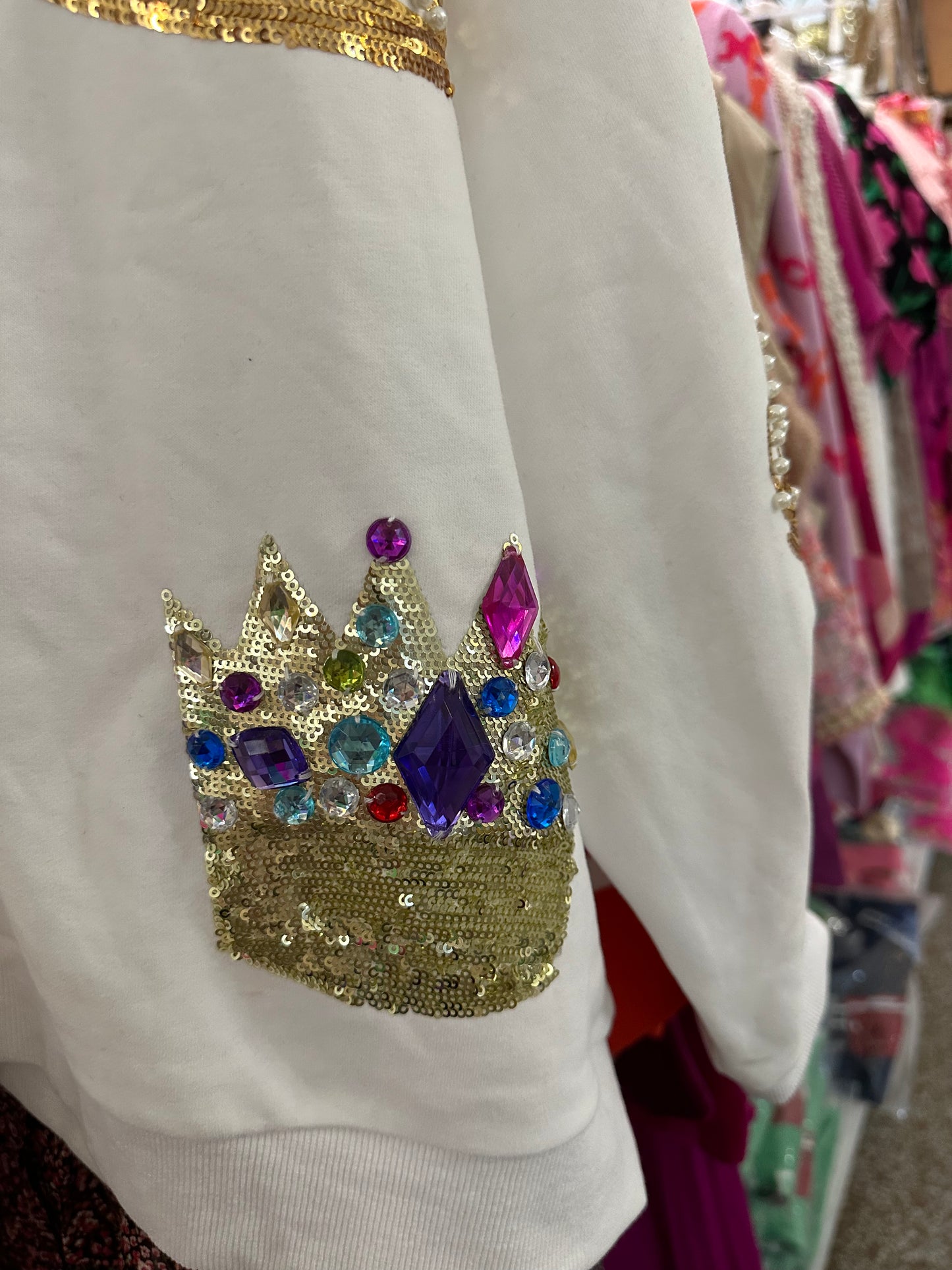 Queen of Sparkles WHITE CROWN BUTTON UP SWEATSHIRT