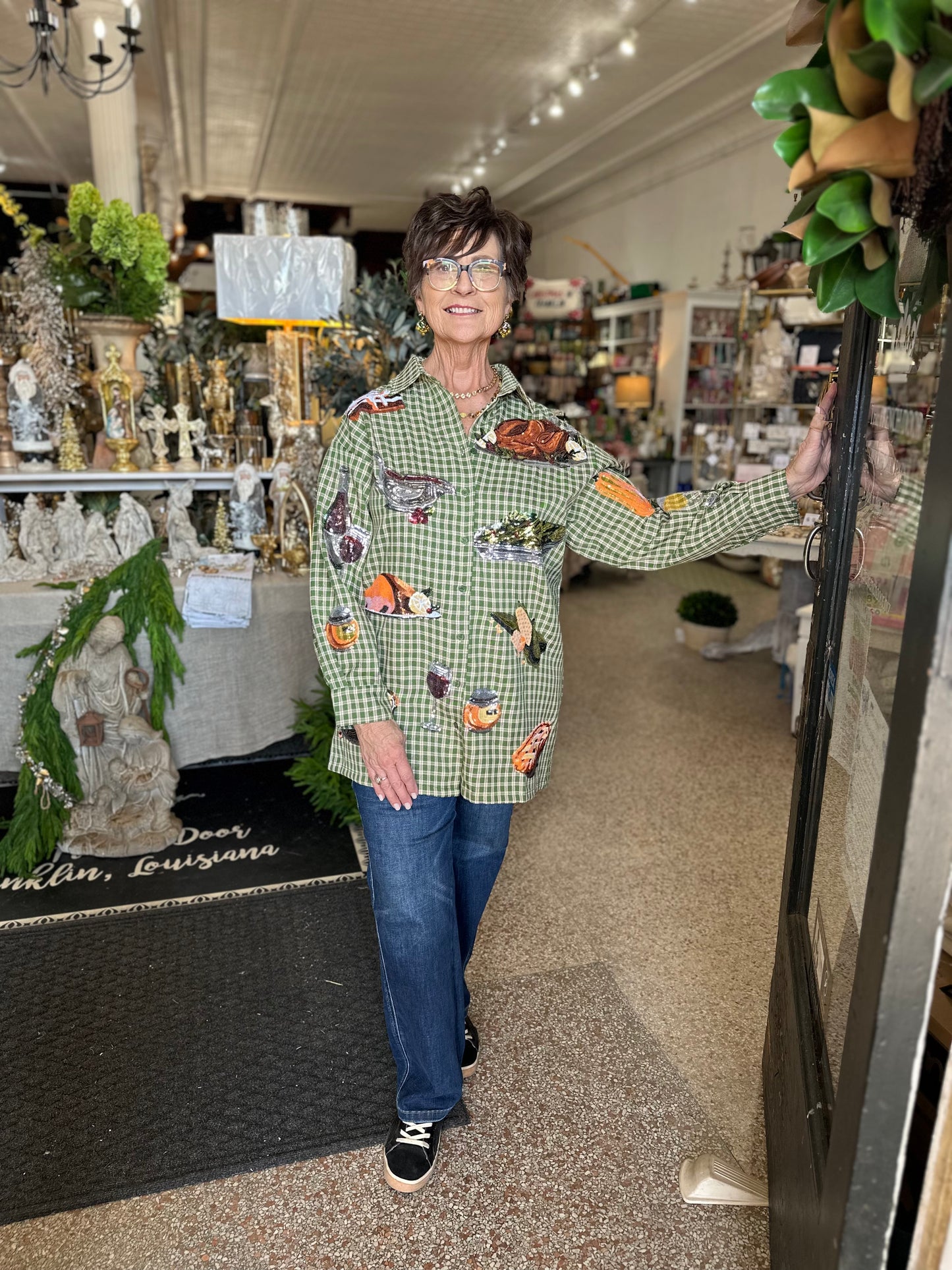 Queen of Sparkles Green Plaid Queen Of Turkey Button Up Dress