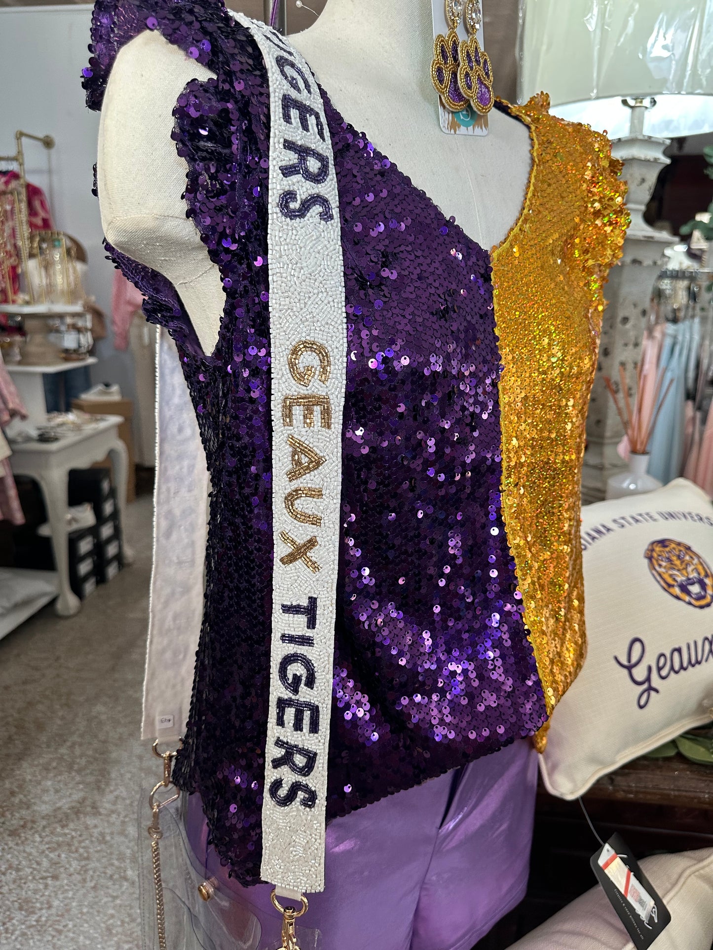 Purple & Gold Divided Sequin Shirt