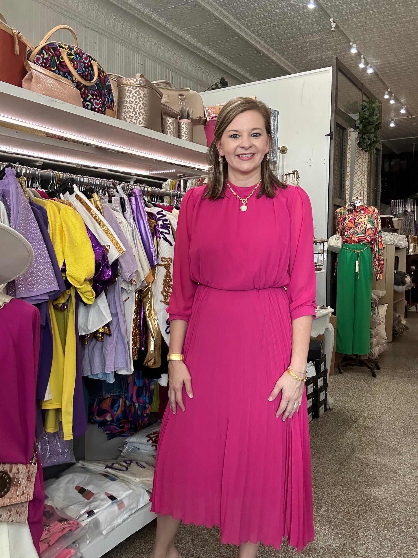 Hot Pink Mid Length Dress