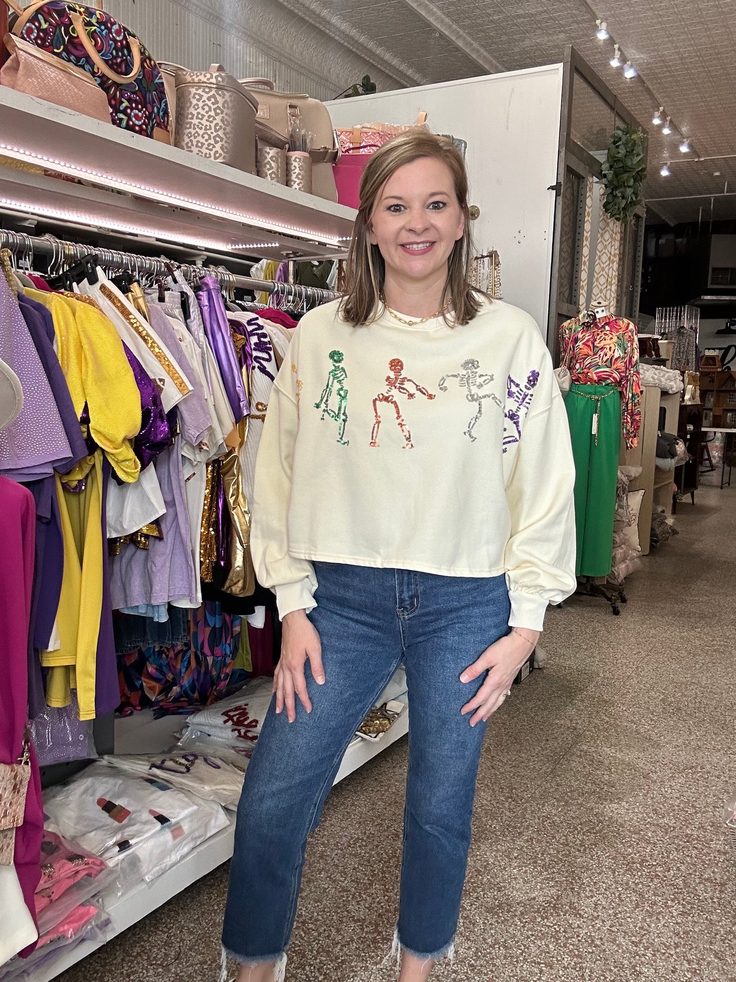 Dancing Skeleton Crop Sweatshirt