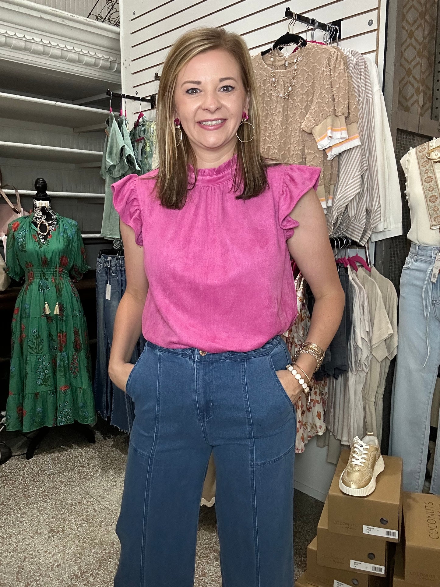 Suede Flutter Sleeve Shirt