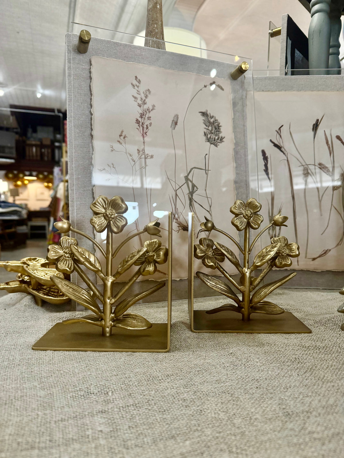 Gold Floral Bookends Set