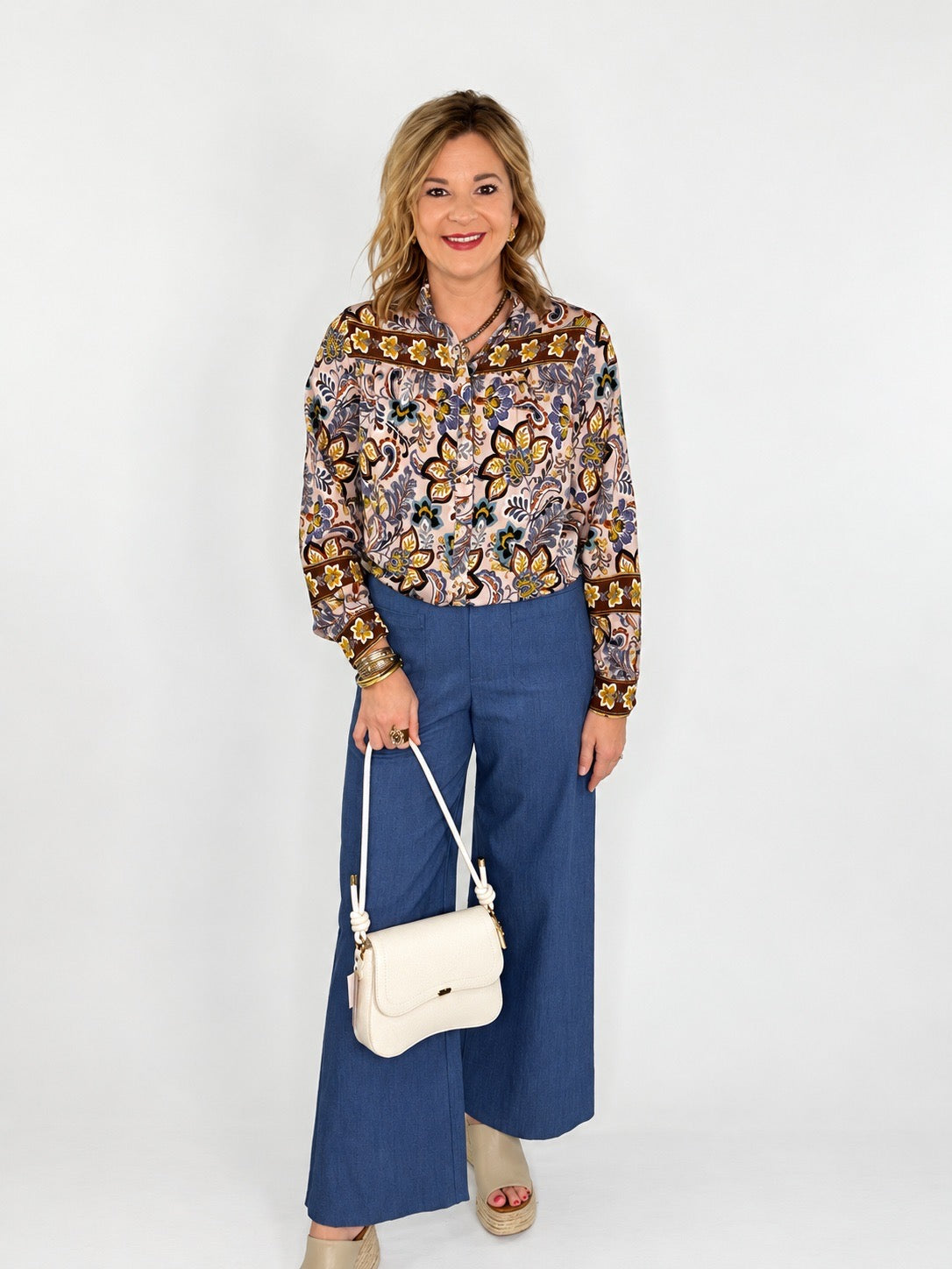 Denim Blue Wide Leg Pant with Front Pockets