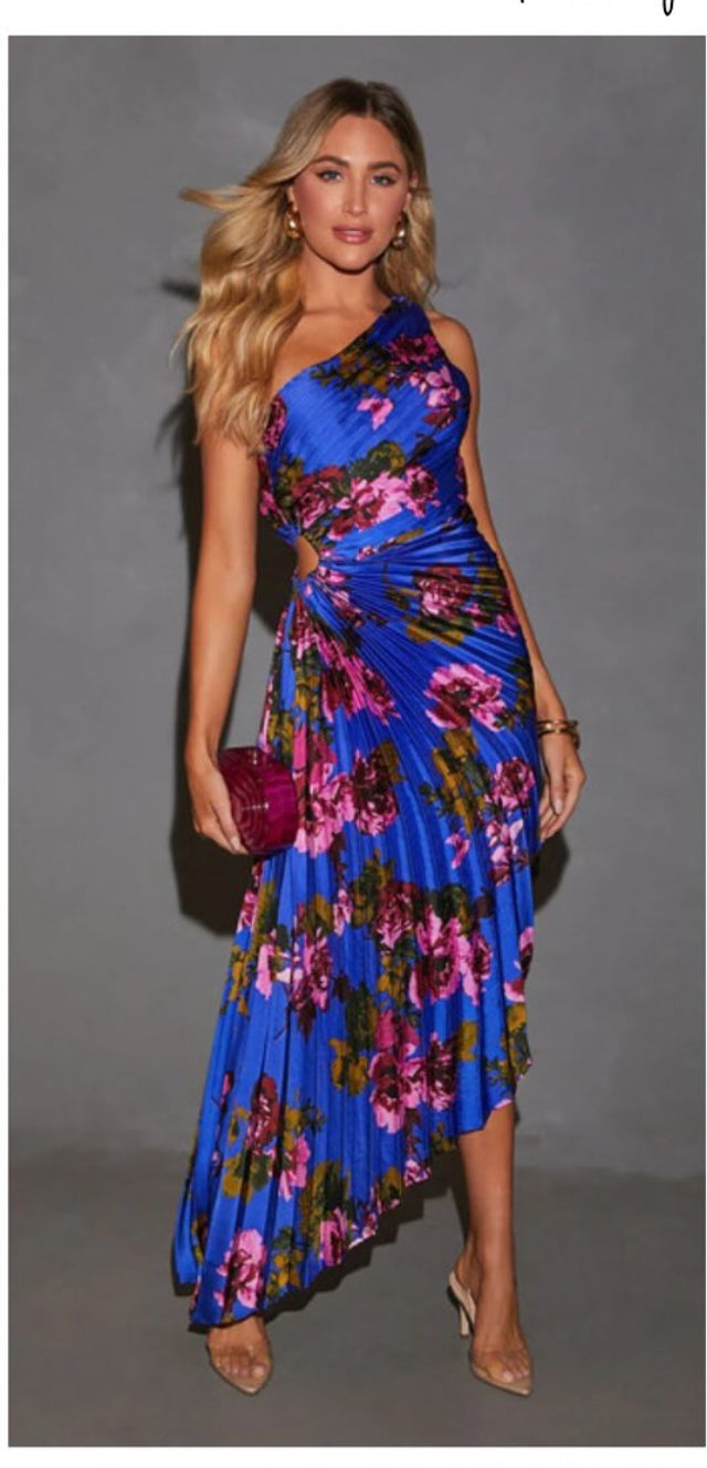 Royal Blue Floral Evening Gown