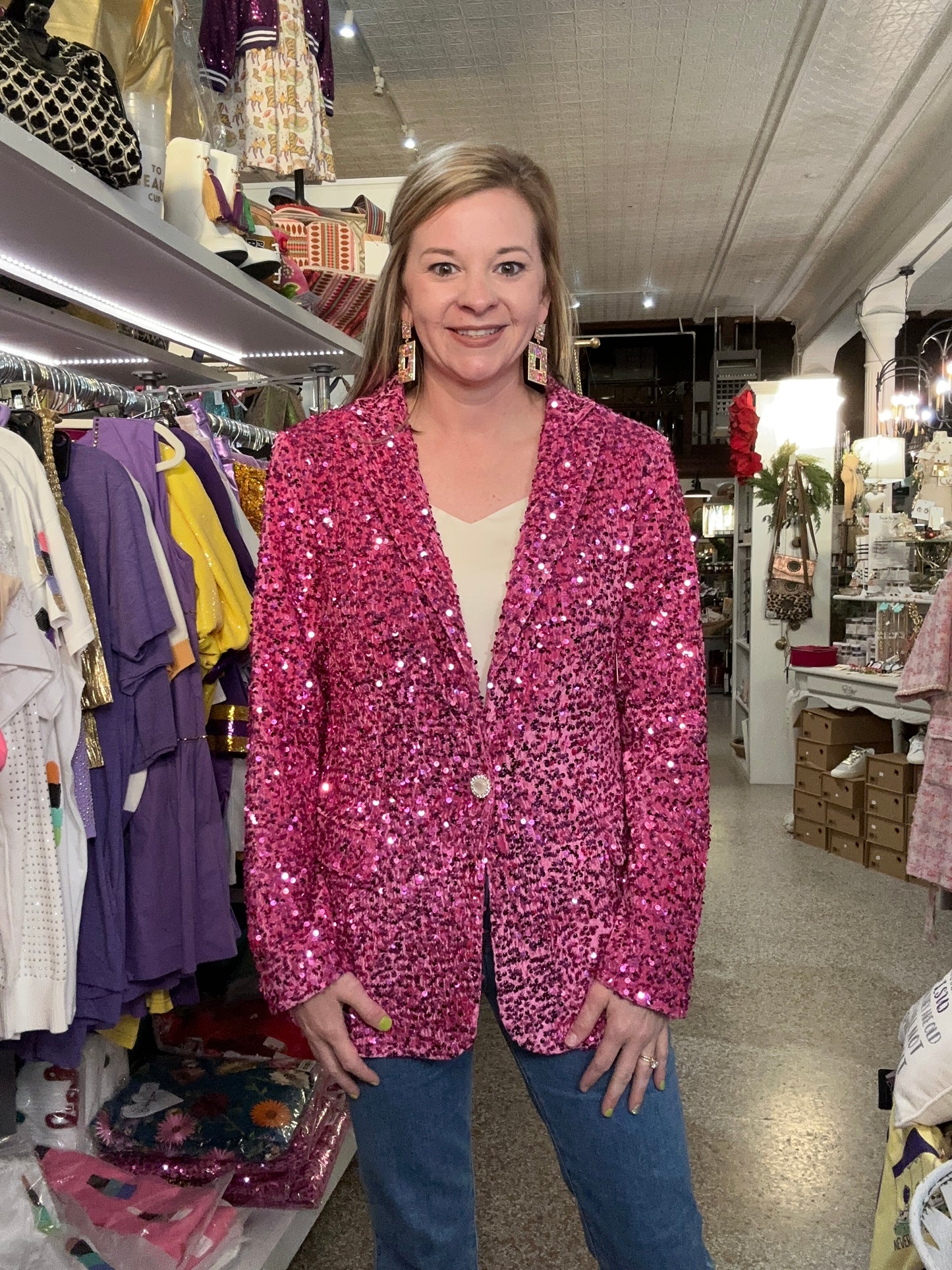 Buddy Love- HEFF SEQUIN BLAZER - HIGHKEY Hot Pink