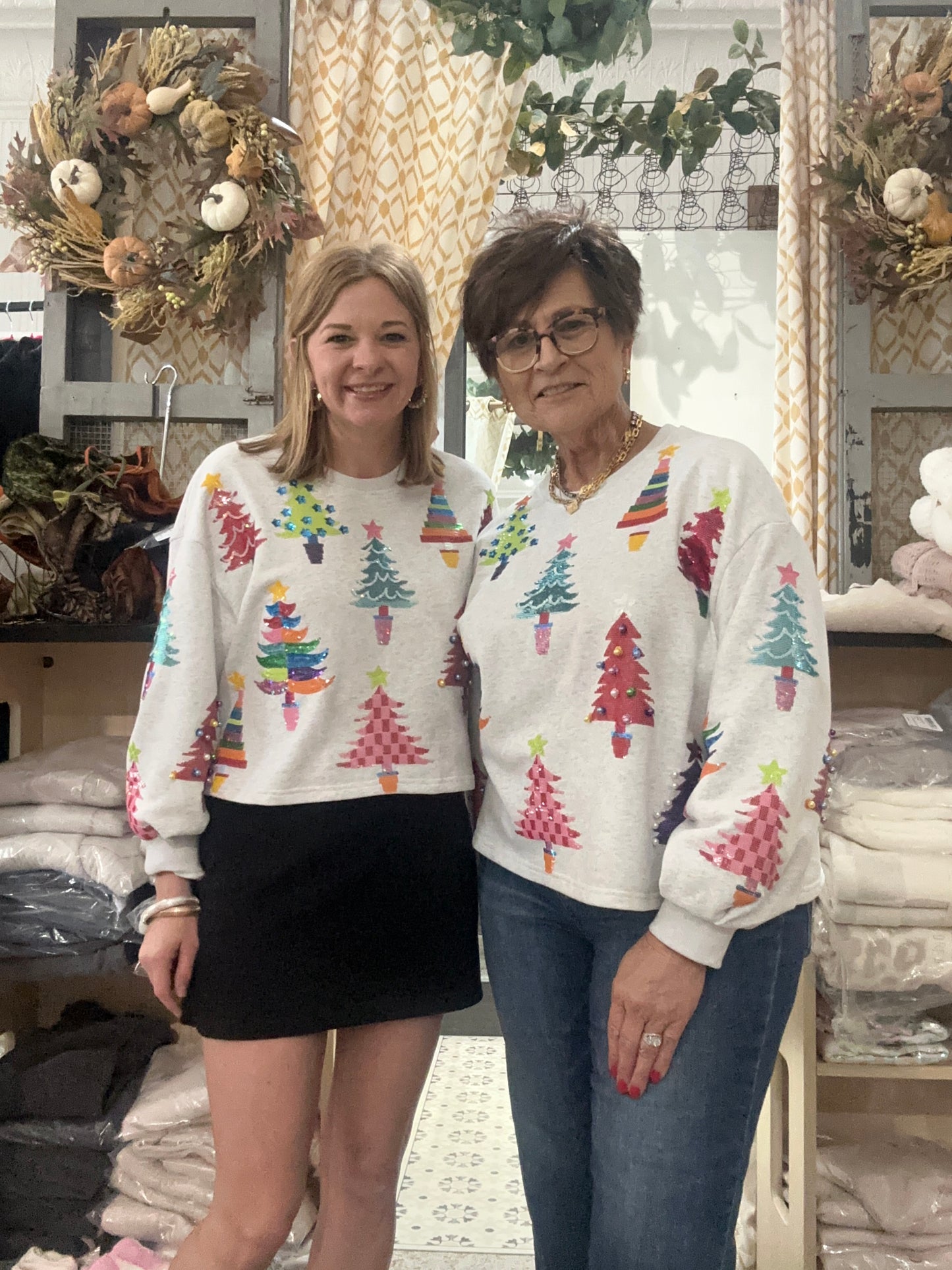 Queen of Sparkles Light Grey Colorblock Trees Sweatshirt