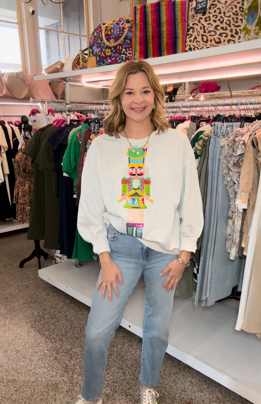 Queen of Sparkles Grey Colorblock Drummer Nutcracker Sweatshirt