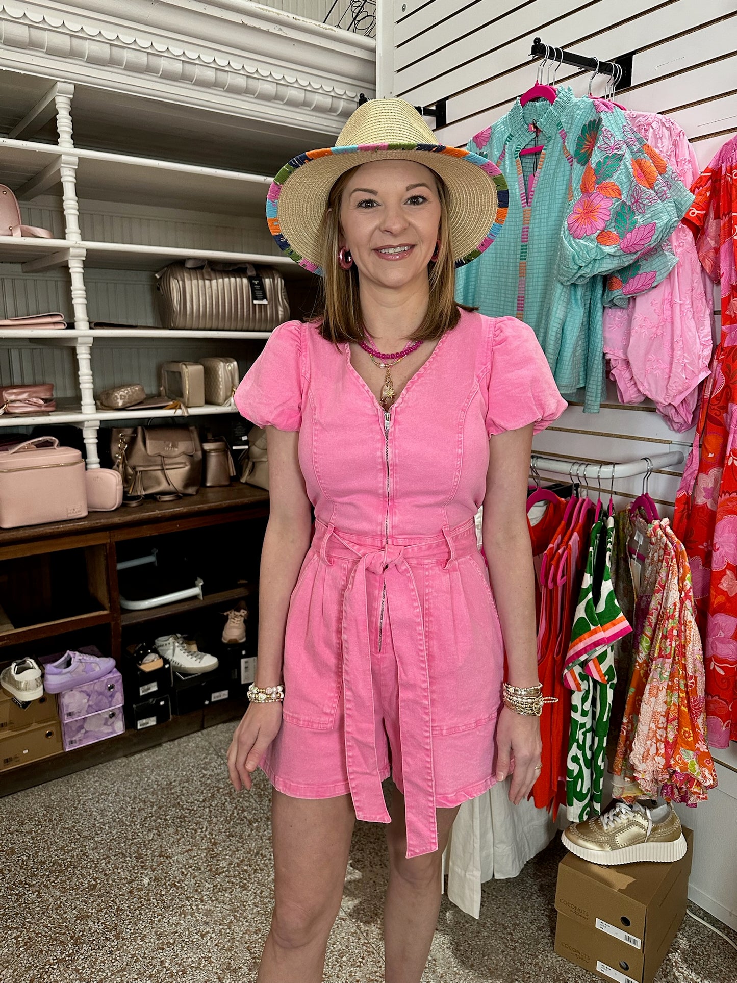 Pink Denim Romper