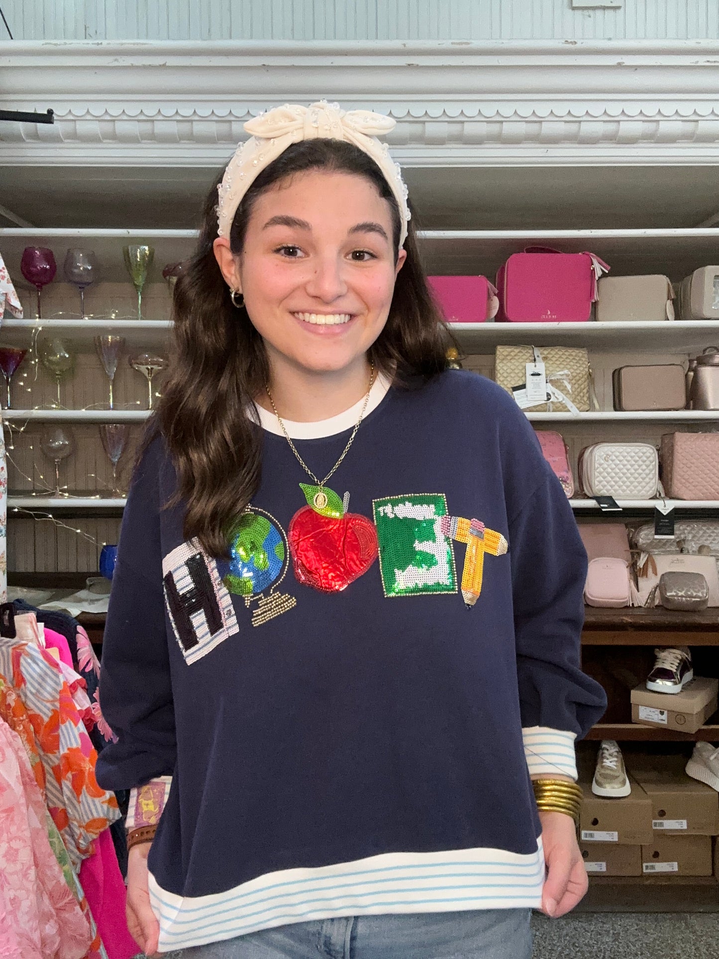 Queen Of Sparkles Navy Teach Sweatshirt
