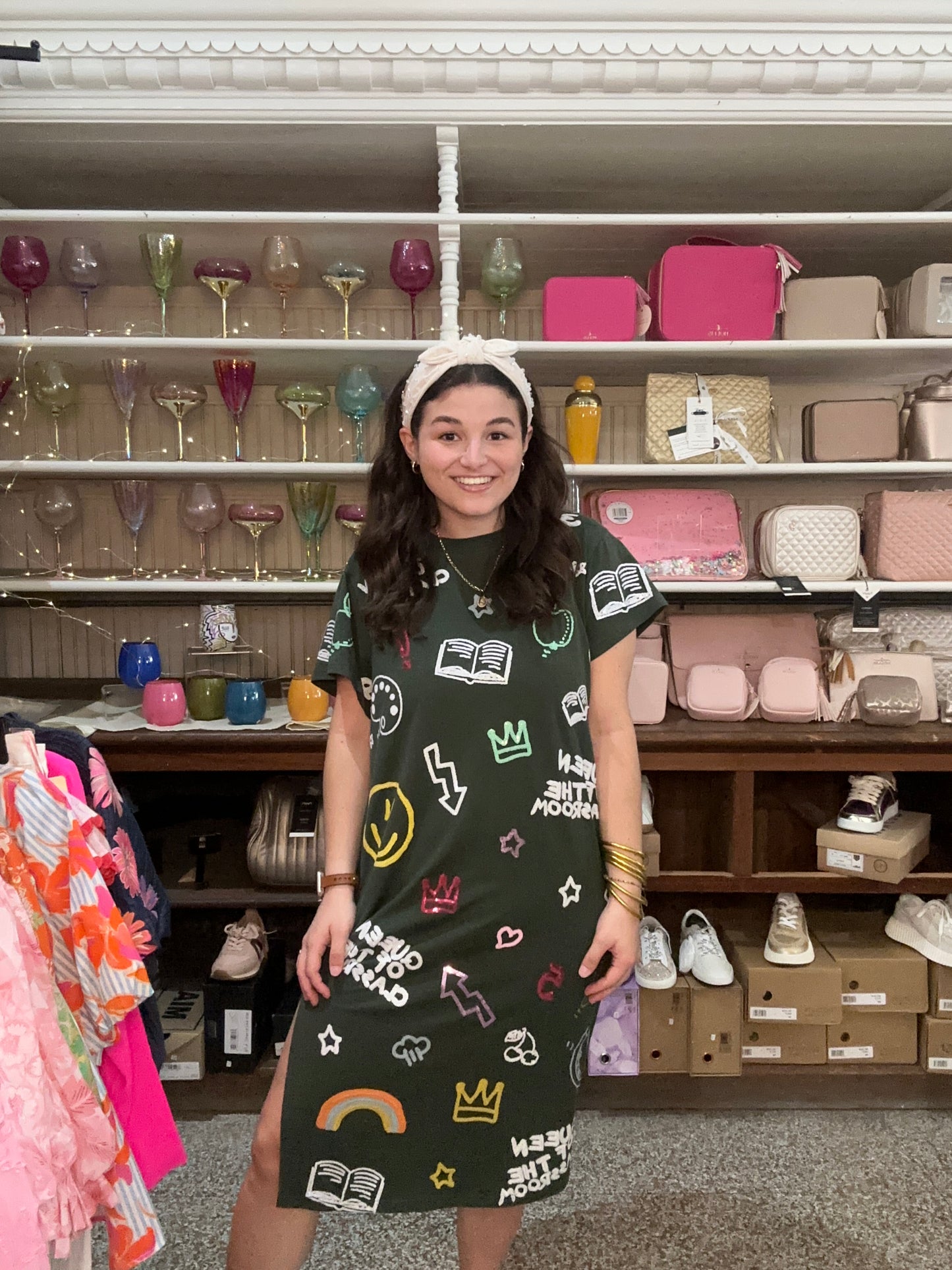 Queen Of Sparkles Dark Green Queen Of The Classroom Midi Tee Dress