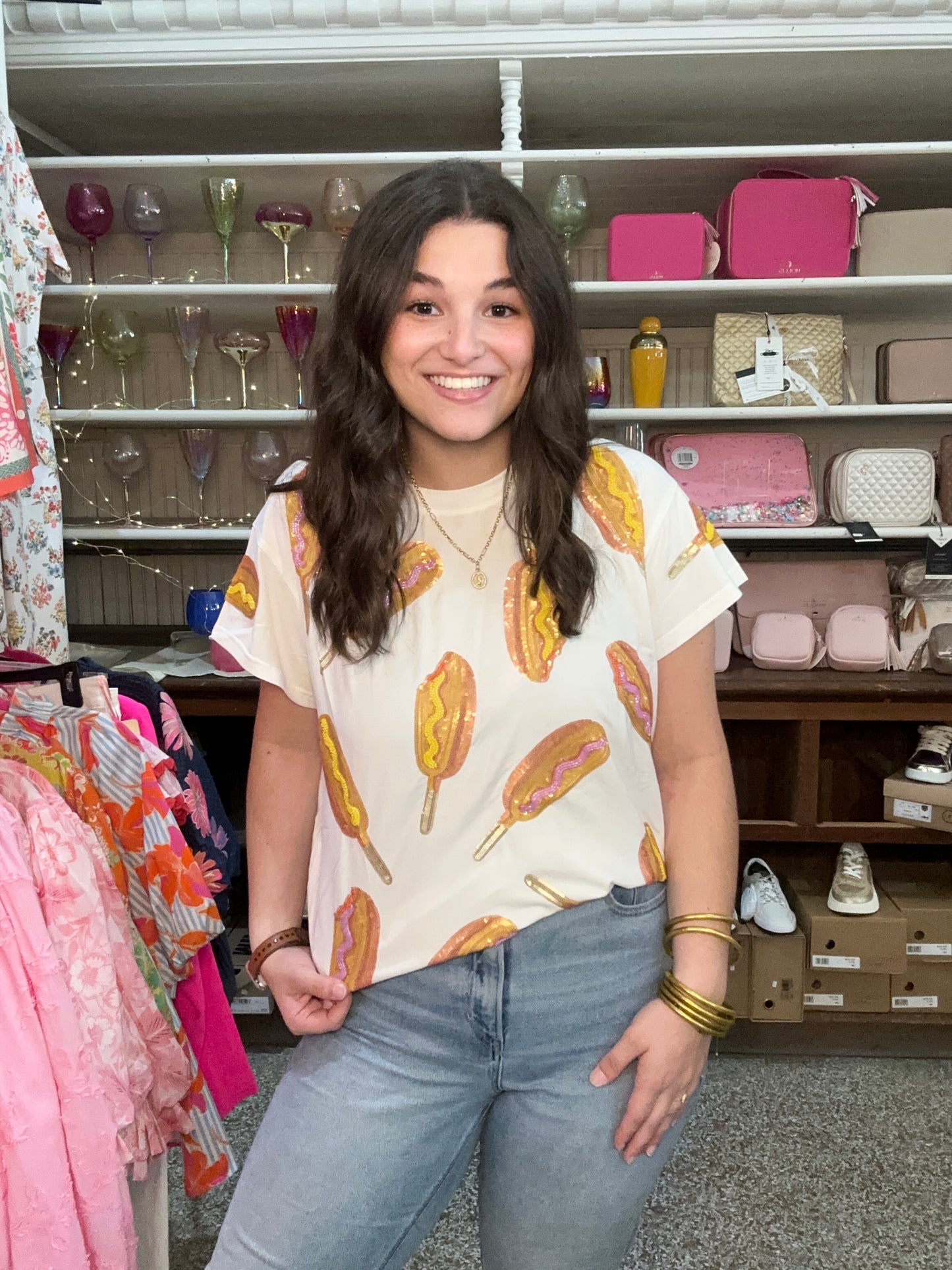 Queen Of Sparkles White Scattered Corndog Tee