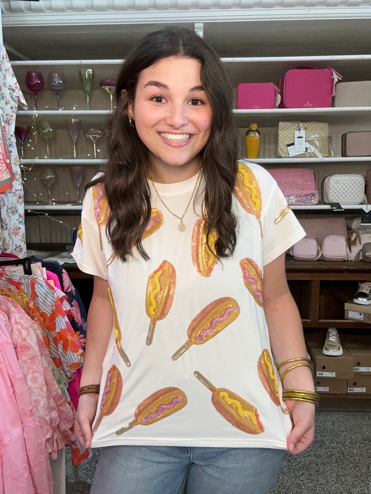 Queen Of Sparkles White Scattered Corndog Tee