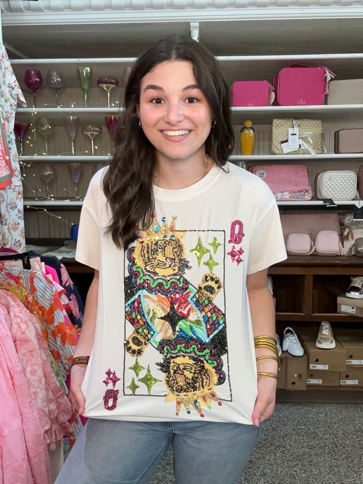 Queen Of Sparkles White Tiger Queen Card Tee