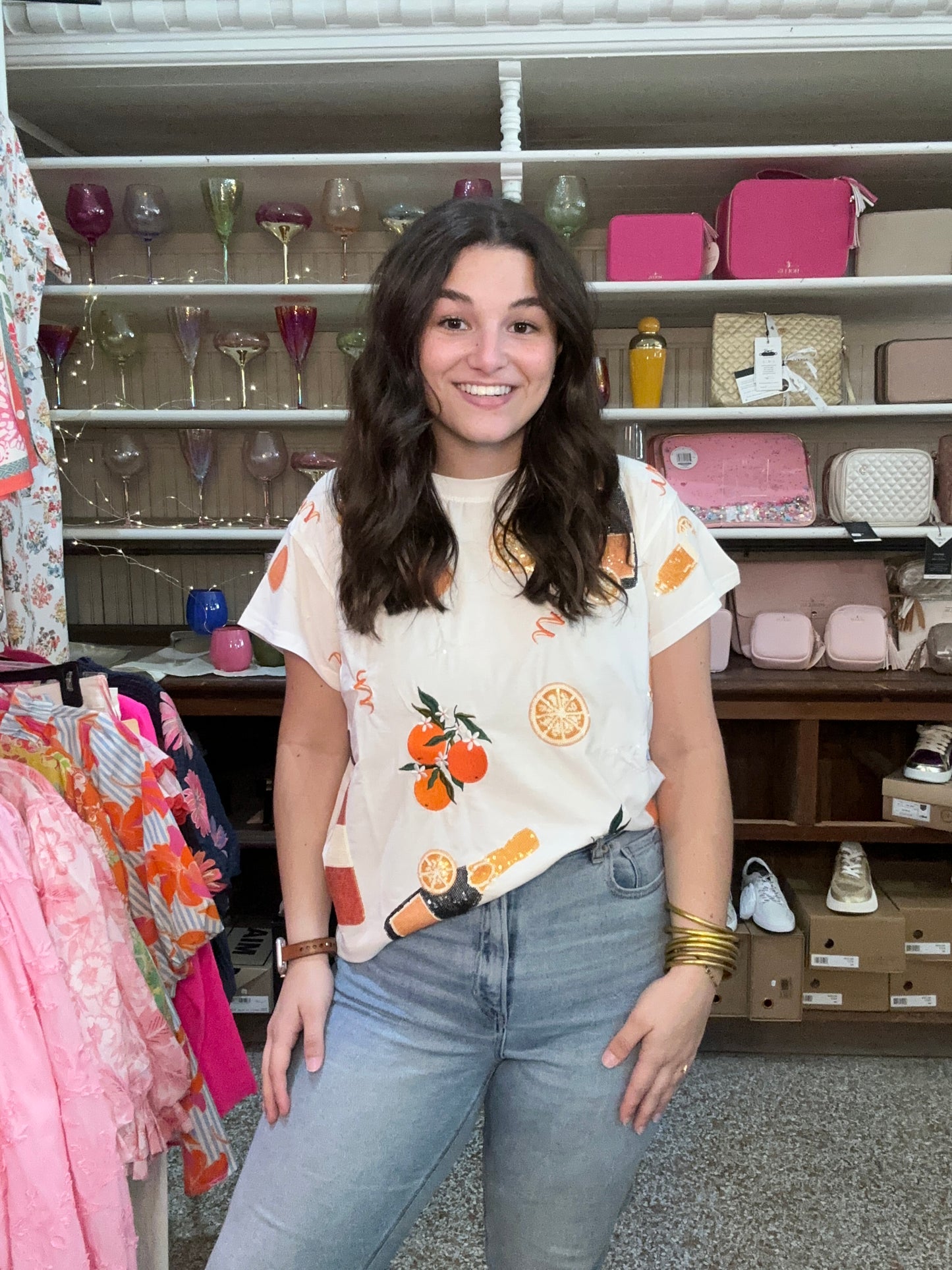 Queen Of Sparkles White Mimosa Icon Tee