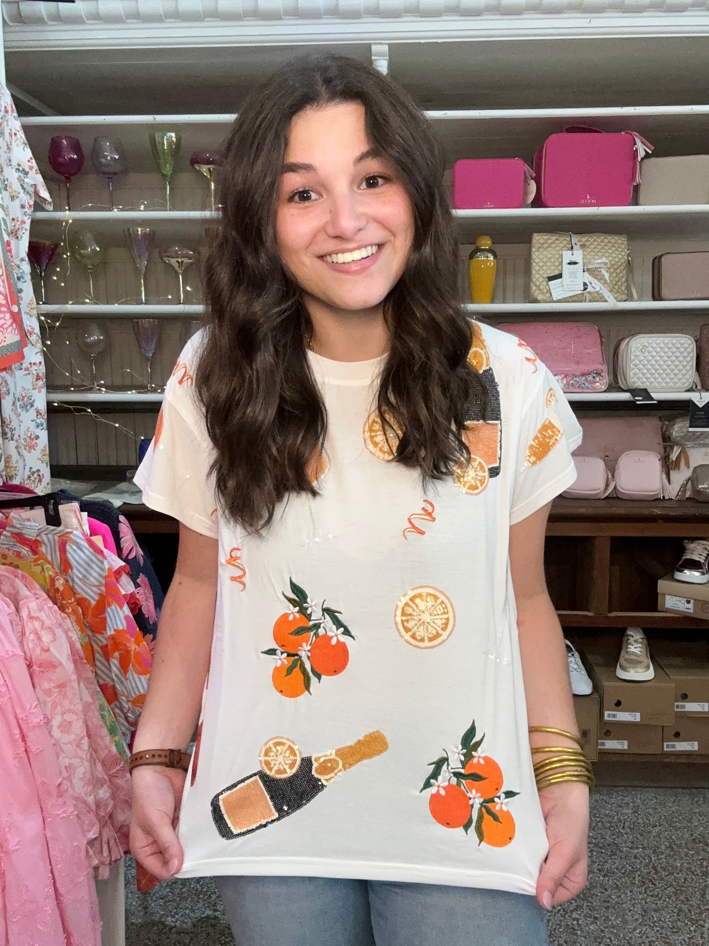 Queen Of Sparkles White Mimosa Icon Tee